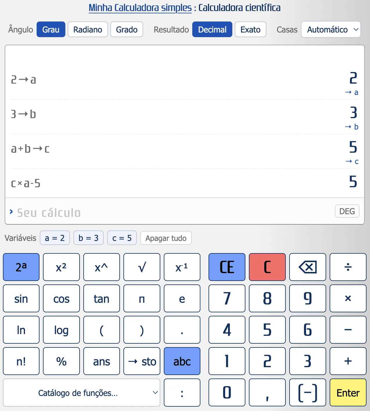 Calculadora científica online múltiplas linhas