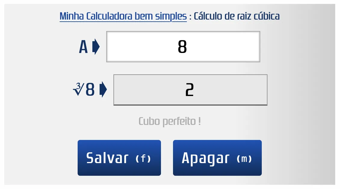 Calcular a raiz cúbica de 8
