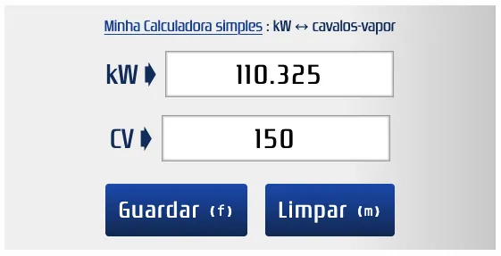 Conversor da potência de um carro (kW e cavalo-vapor)