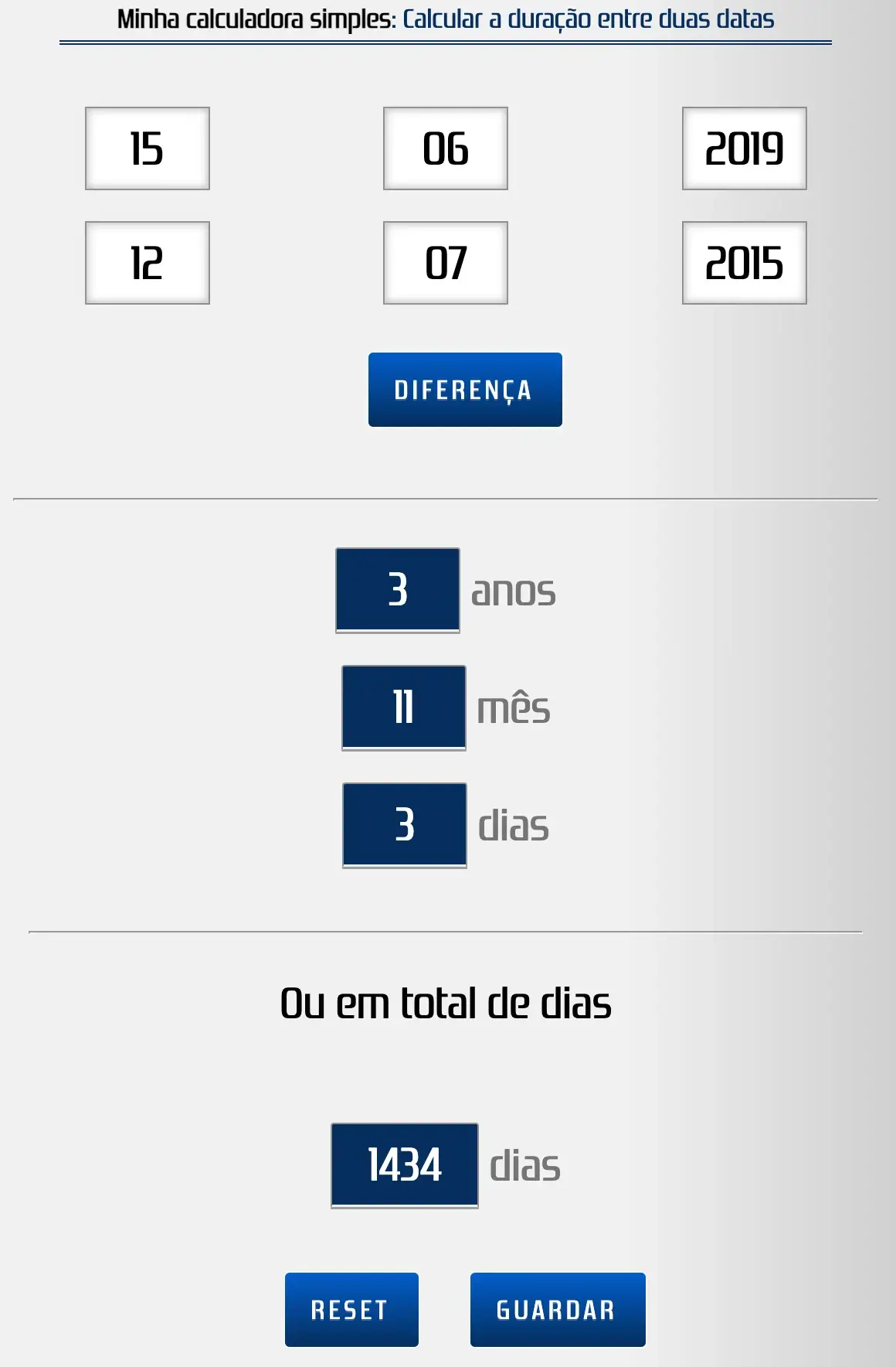 Intervalo entre duas datas