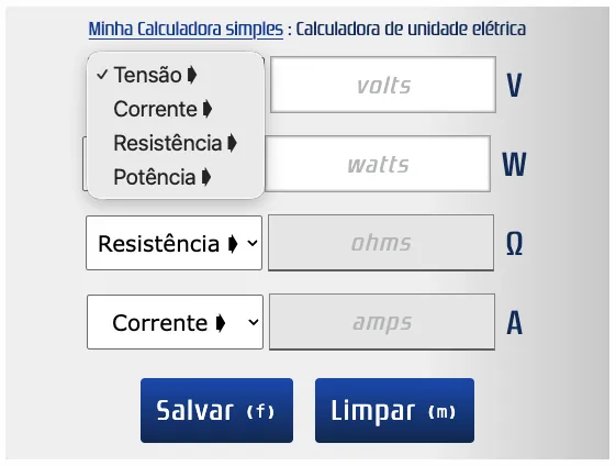 Modificar as unidades elétricas nos campos editáveis