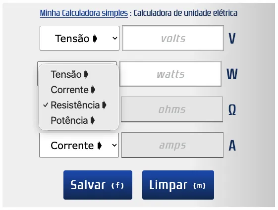 Modificar as unidades elétricas nos campos calculados