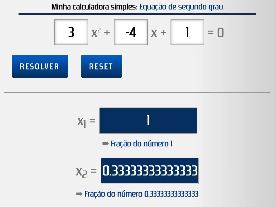 Dois resultados para uma equação do segundo grau