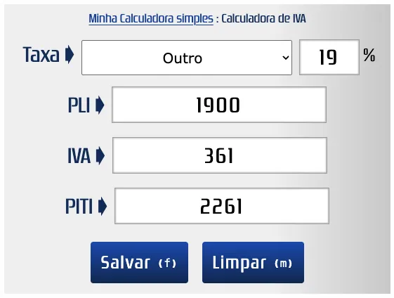 Escolher uma outra taxa de IVA