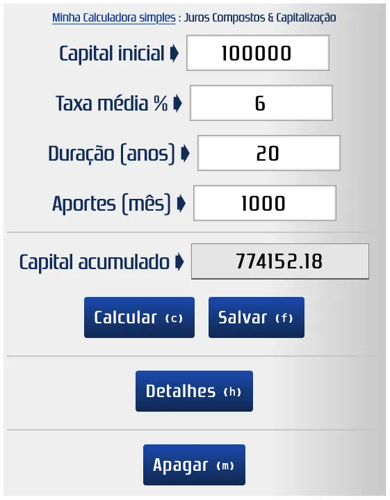 Calcular os juros compostos ao longo de vários anos