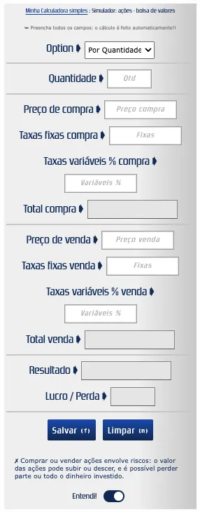 Simulador de operação na bolsa por compra e venda de ações