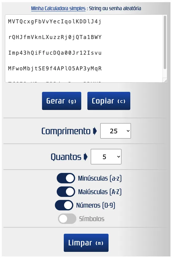 Gerar várias senhas
