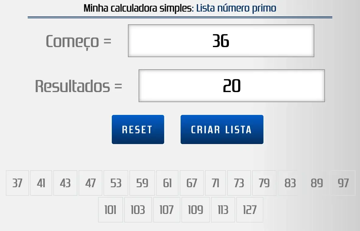 Os 20 números primos a partir de 36