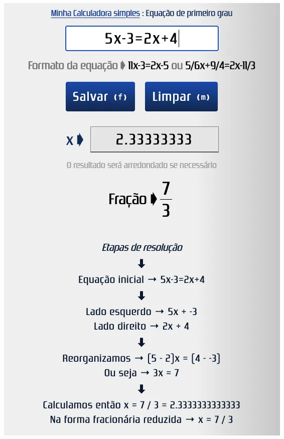 Resolver a equação com uma equação complexa