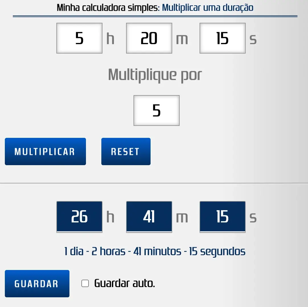 Multiplicar uma duração ou um tempo por 4