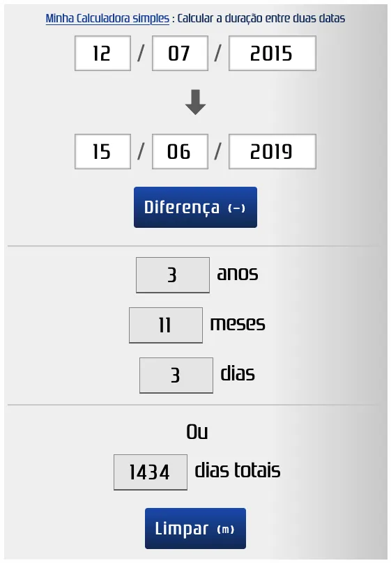 Calcular o intervalo em dias, meses e anos entre duas datas