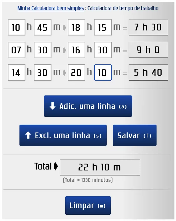 Calcular as durações de trabalho