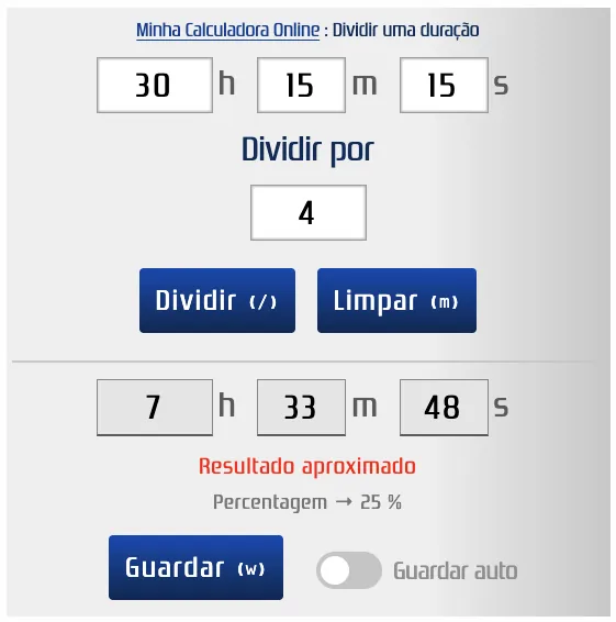 Dividir uma duração com resultado aproximado de um segundo