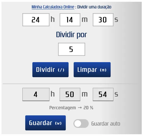 Dividir uma duração ou tempo