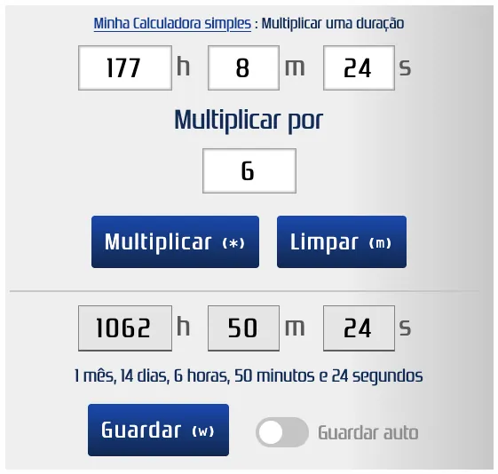 Multiplicar uma duração por 6