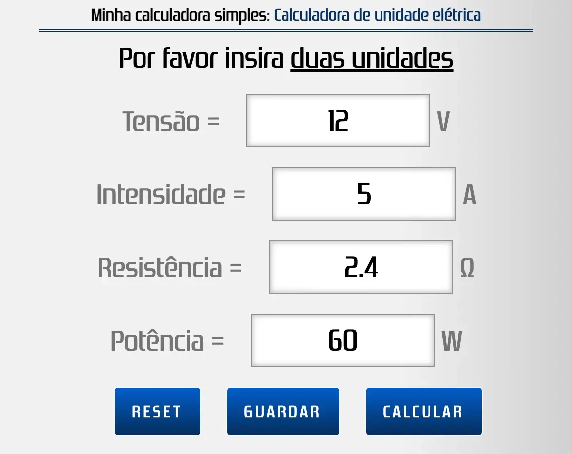 Converter unidades eletrica
